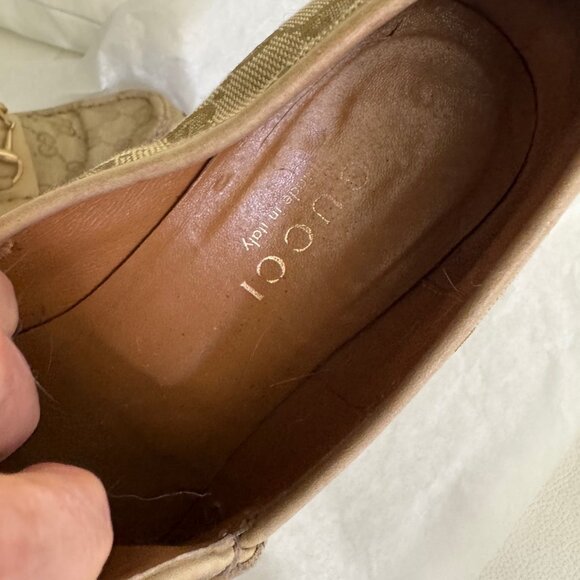 VINTAGE GUCCI GG Canvas web Taupe Horsebit Loafer - Picture 4 of 6